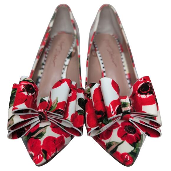 Betsey Johnson Floral Pump 9 Bow Patent Leather Stiletto Heel Coquette Pinup - Picture 3 of 9